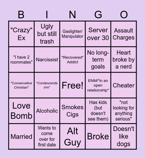 2024 WOMENS DATING BINGO Card