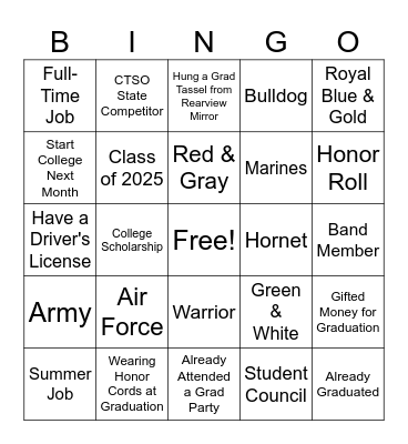 High School Graduation BINGO Card