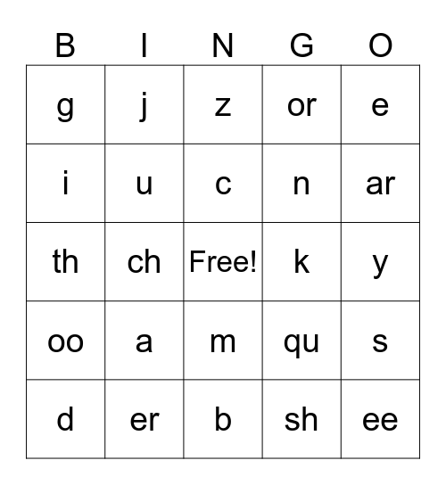 Phonogram Bingo Card