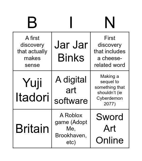 Infinite Craft Bingo! Bingo Card