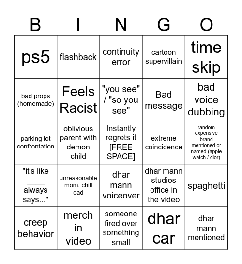 Dhar Mann Bingo v4 Bingo Card