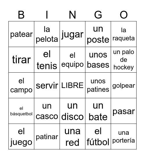 Deportes Bingo Card