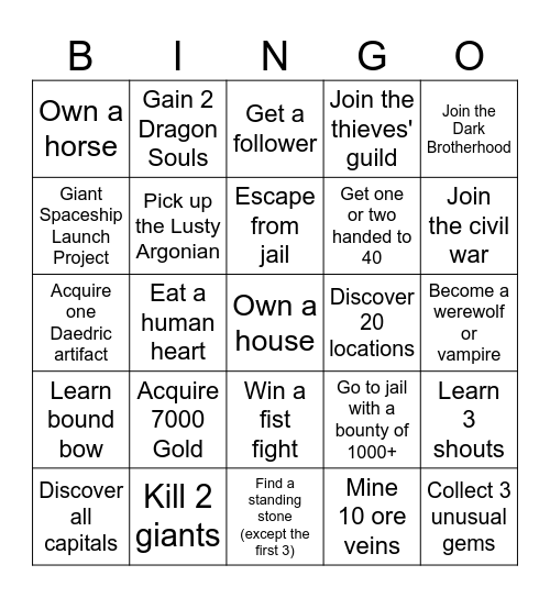 Skyrim Bingo Card