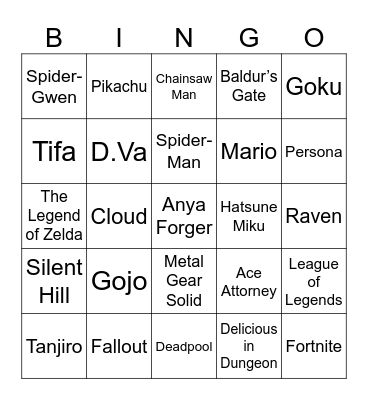 Supercon Cosplay Bingo Bananza Bingo Card