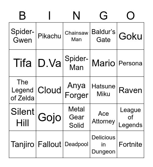 Supercon Cosplay Bingo Bananza Bingo Card