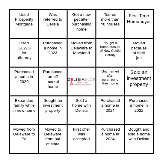 Delisia Inge Client Event Bingo Card