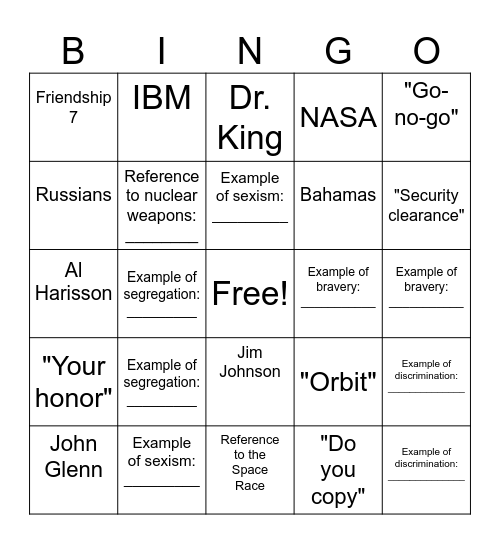 Hidden Figures Bingo Card