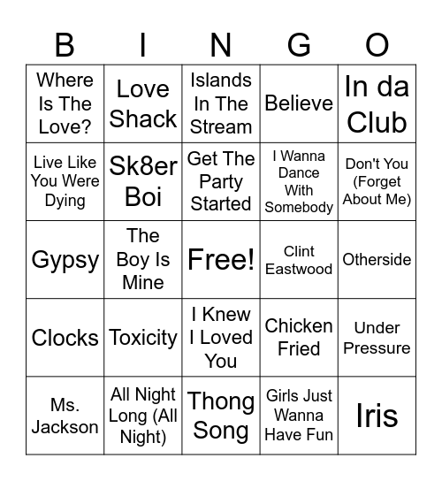 Teacher Music Bingo Card