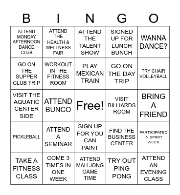 Senior Center Month Bingo Card