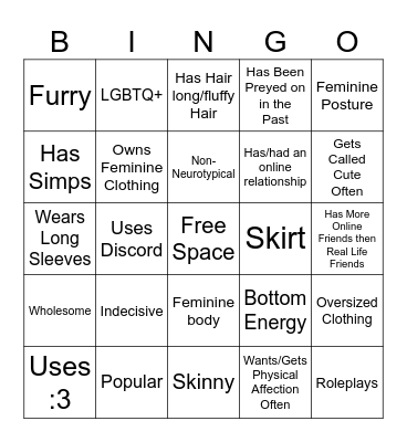 Femboy Bingo Card