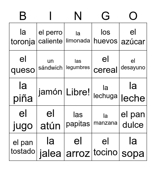 Vocabulary: Capítulo 8-1 Bingo Card