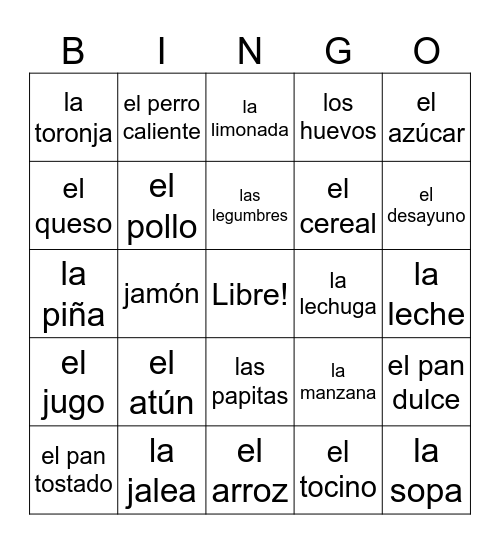 Vocabulary: Capítulo 8-1 Bingo Card