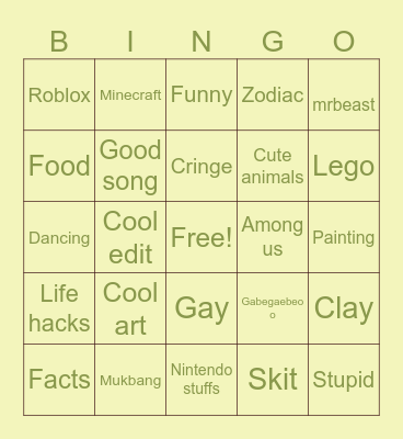 Youtube short Bingo Card