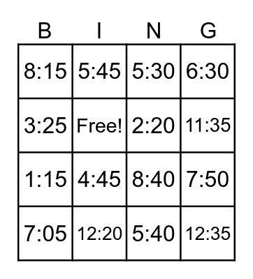 TIME Bingo Card