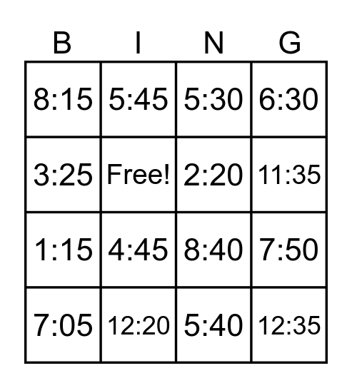 TIME Bingo Card