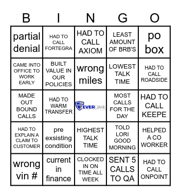 CLAIM'S BINGO Card