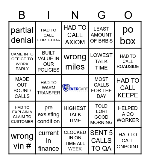 CLAIM'S BINGO Card