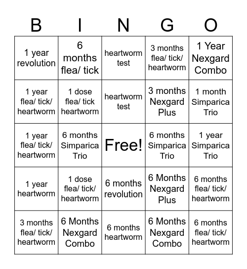 Preventative Care Bingo Card