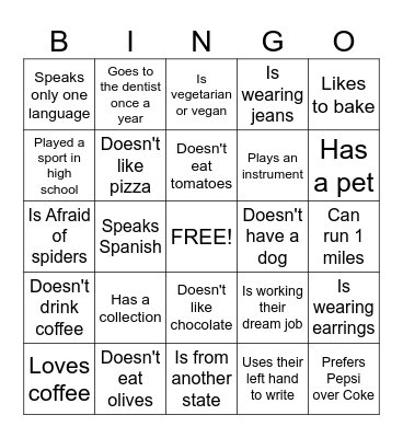 Ice-Breaker Bingo Card