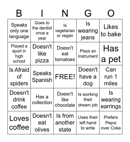 Ice-Breaker Bingo Card