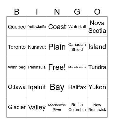 Canadian Landscapes Bingo Card