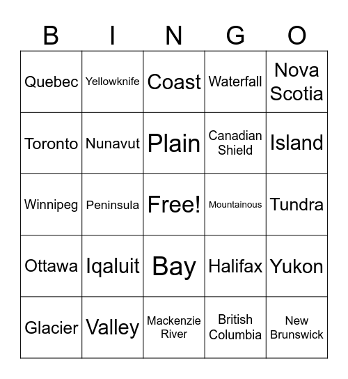 Canadian Landscapes Bingo Card