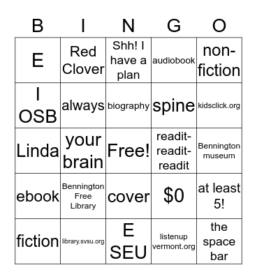Reading for fun Bingo Card