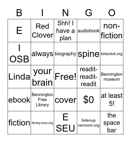 Reading for fun Bingo Card