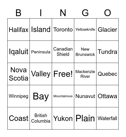 Canadian Landscapes Bingo Card