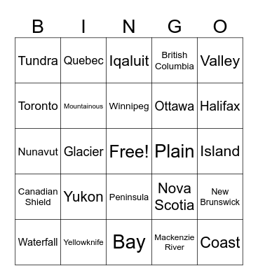 Canadian Landscapes Bingo Card