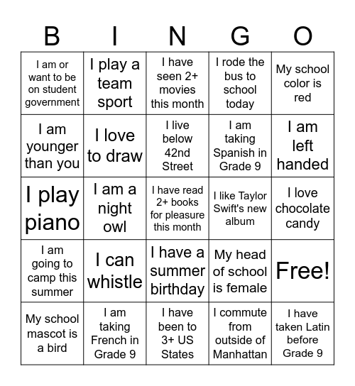 Untitled Bingo Card
