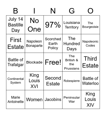 French Revolution Bingo Card