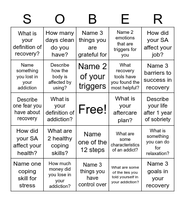Recovery Bingo! Bingo Card