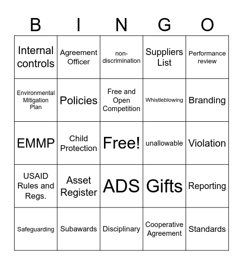 Compliance Bingo Card