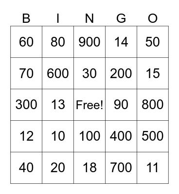 Numeros 3ro Bingo Card