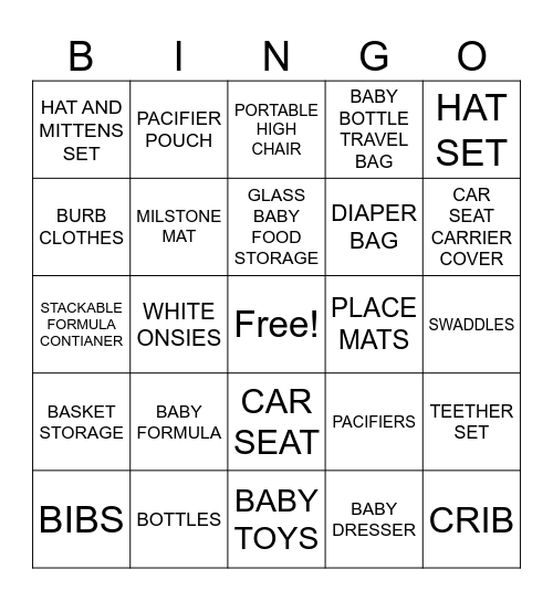 BABY SHOWER Bingo Card