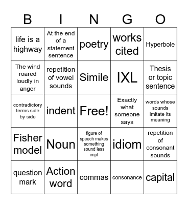 ELA Bingo Card