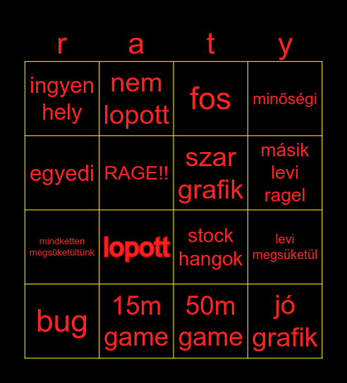 ratyi obby Bingo Card