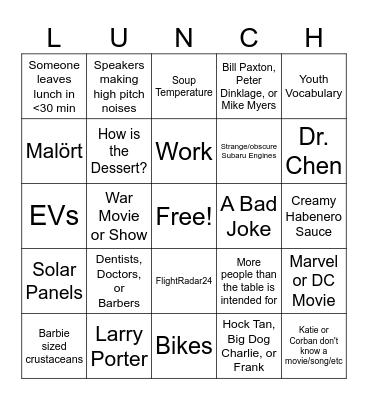 Luchables Bingo Card