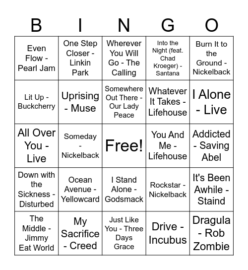 Divorced Dad Music Bingo Card