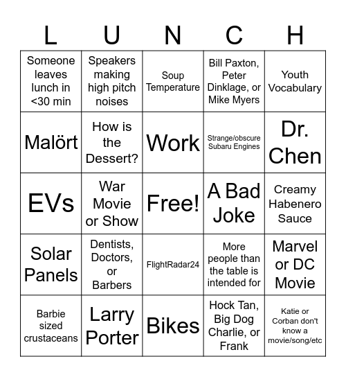 Luchables Bingo Card