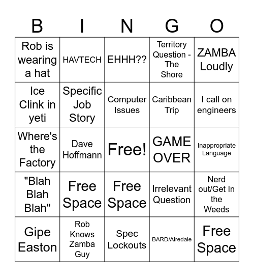 ZAMBA Bingo Card
