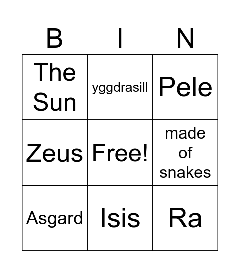 Mythology Set 1 Bingo Card