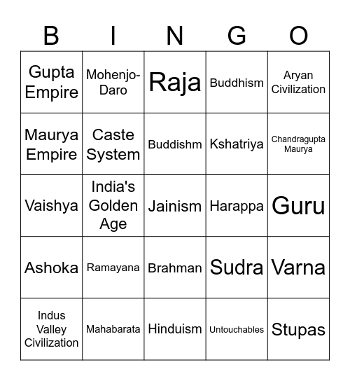 Ancient India Bingo Card