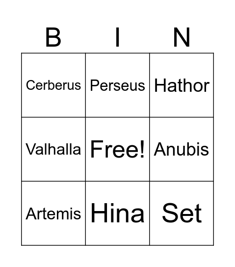 Mythology Set 3 Bingo Card