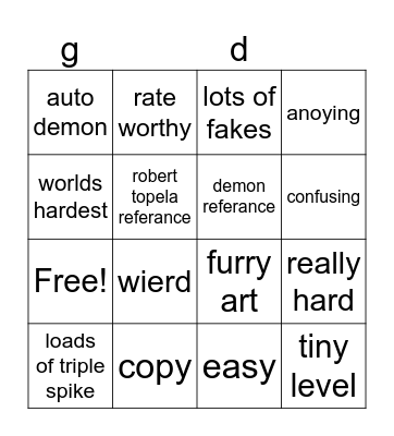 geometry dash bingo Card