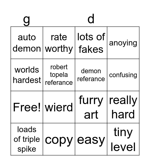 geometry dash bingo Card