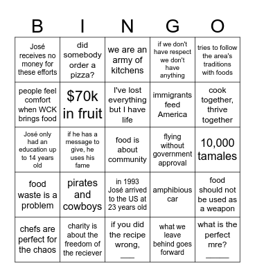 We Feed People with José Andrés Bingo Card