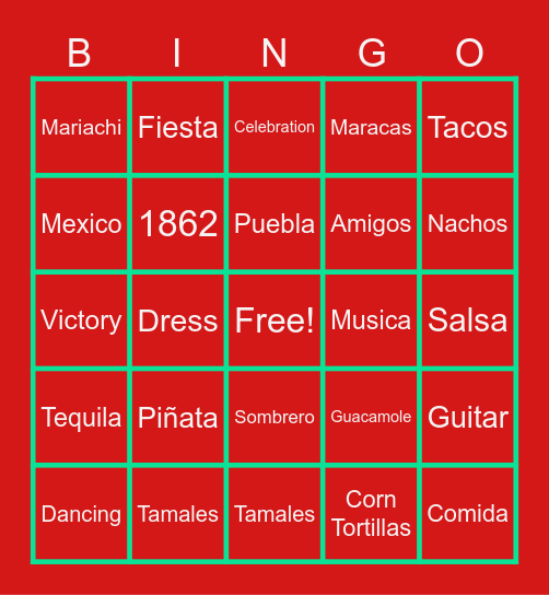 CINCO DE MAYO BINGO Card