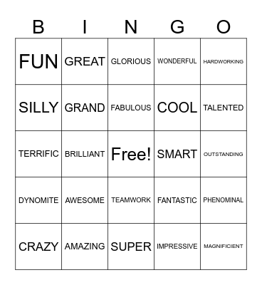 Words to describe out Team Bingo Card